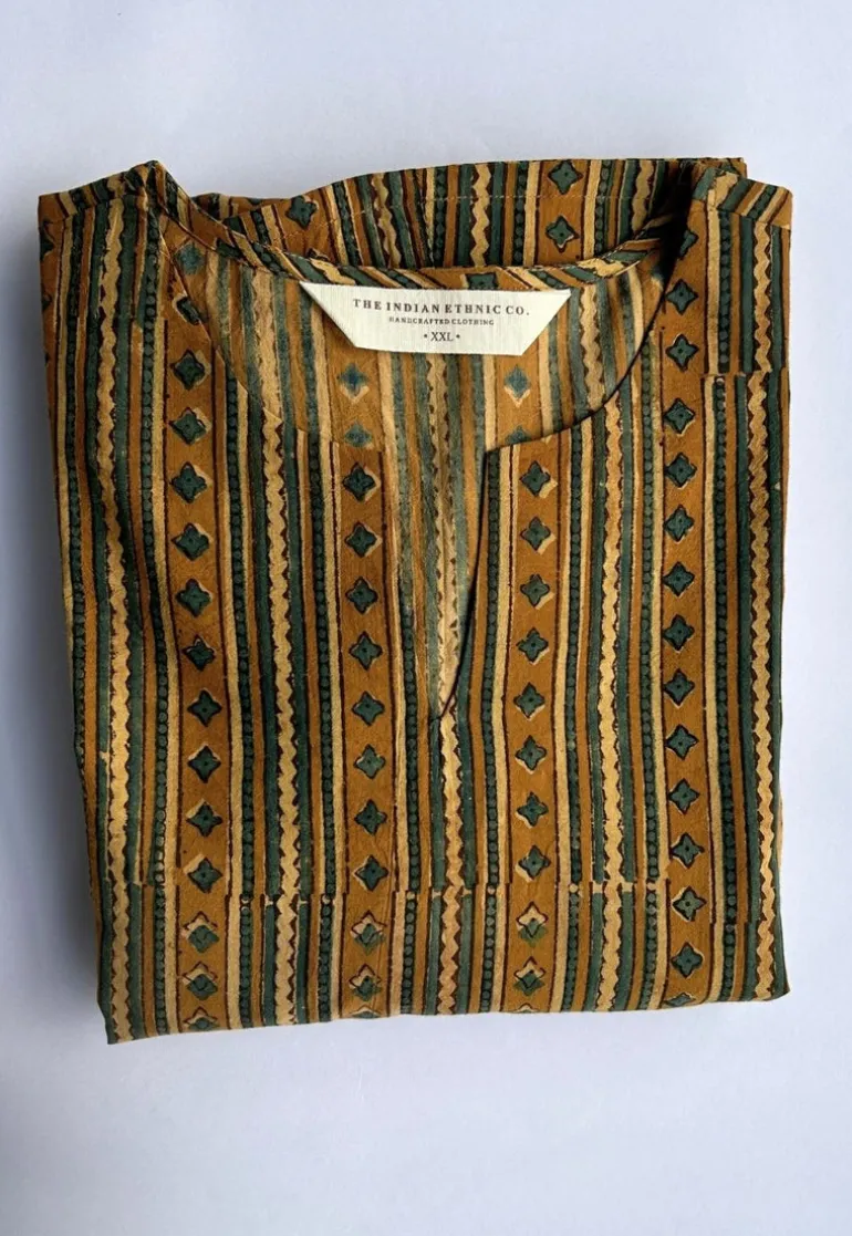 Malika Mustard Ajrakh Cotton Kali Kurta