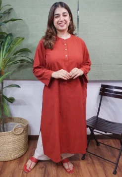 Maroon Handspun Handwoven Cotton Kurta