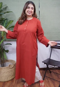 Maroon Handspun Handwoven Cotton Kurta