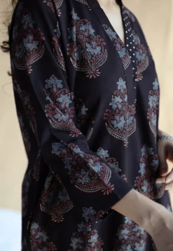 Maya Black Ajrakh Cotton Straight Kurta