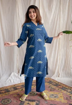 Mayra Ajrakh Cotton Hand Embroidered Kurta