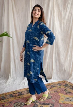 Mayra Ajrakh Cotton Hand Embroidered Kurta