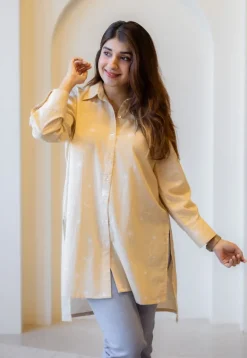 Meera Beige Hand Block Print Slub Cotton A Line Short Top