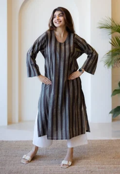 Meeta Charcoal Ajrakh Cotton Anti-Fit Kurta