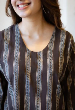 Meeta Charcoal Ajrakh Cotton Anti-Fit Kurta