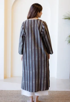 Meeta Charcoal Ajrakh Cotton Anti-Fit Kurta