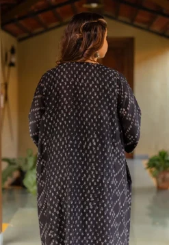 Melina Black Ajrakh Chanderi Silk Jhabba Kali Kurta with Hand Embroidery