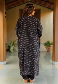 Melina Black Ajrakh Chanderi Silk Jhabba Kali Kurta with Hand Embroidery