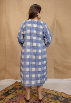 Mia Blue Brush Print Cotton A Line Dress