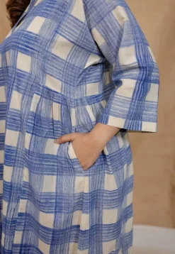 Mia Blue Brush Print Cotton A Line Dress