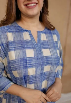 Mia Blue Brush Print Cotton A Line Dress