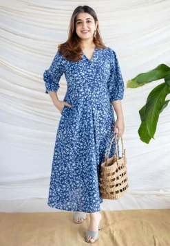 Milani Indigo Dabu Cotton A Line Dress