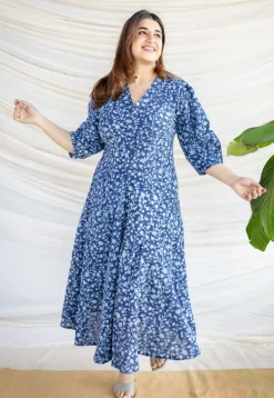 Milani Indigo Dabu Cotton A Line Dress