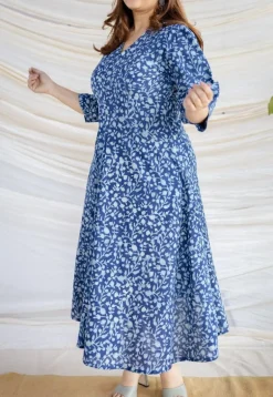 Milani Indigo Dabu Cotton A Line Dress