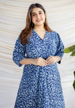 Milani Indigo Dabu Cotton A Line Dress
