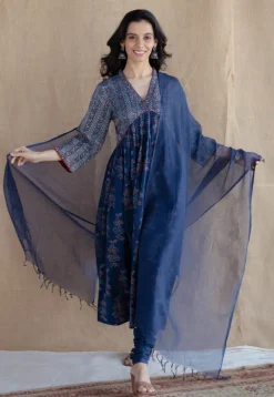 Miral Indigo Solid Slub Cotton Churidar