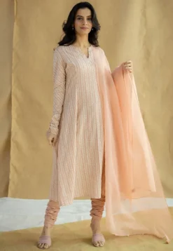 Miral Peach Solid Slub Cotton Churidar