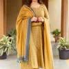 Mustard Ajrakh Chanderi Silk Dupatta with Embroidery