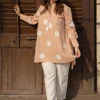 Naaz Peach Hand Block Print Slub Cotton A Line Short Top with Hand Embroidery