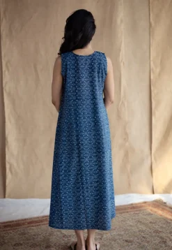 Nafrin Indigo Ajrakh Cotton A Line Dress