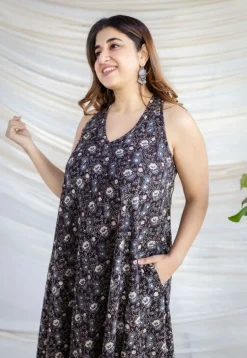 Naimat Black Ajrakh Cotton A Line Dress