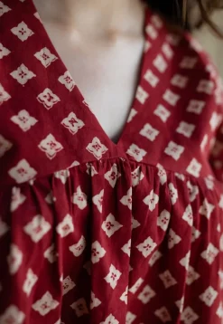 Nakkaashee Maroon Ajrakh Cotton A Line Top