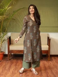 Nargis Ajrakh Brown Natural Dyed Kurta