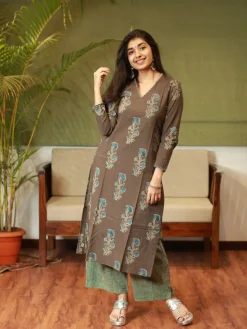 Nargis Ajrakh Brown Natural Dyed Kurta
