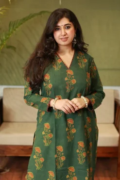 Nargis Ajrakh Green Natural Dyed Kurta