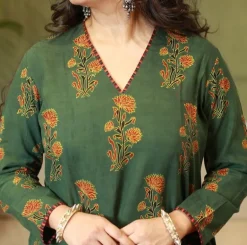 Nargis Ajrakh Green Natural Dyed Kurta