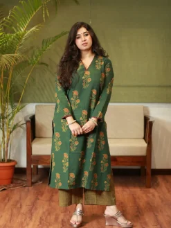 Nargis Ajrakh Green Natural Dyed Kurta
