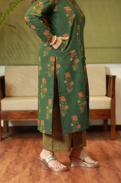 Nargis Ajrakh Green Natural Dyed Kurta