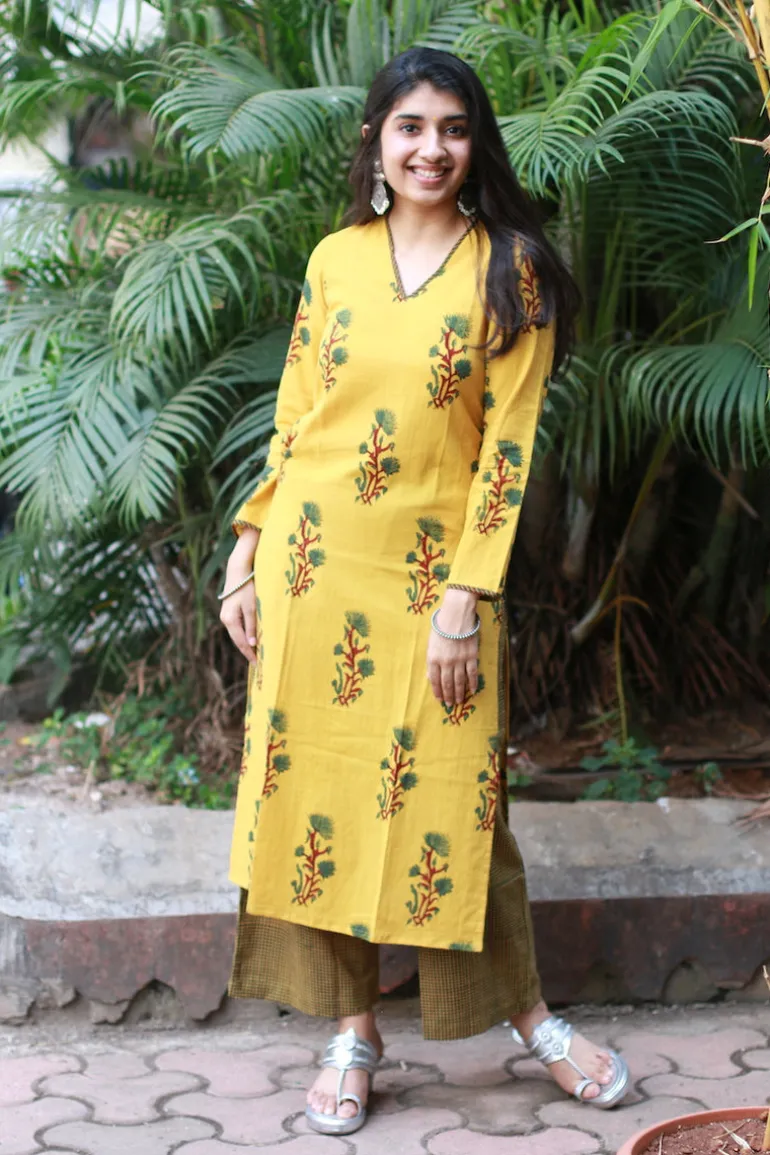 Nargis Ajrakh Mustard Natural Dyed Kurta
