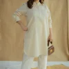 Nashwa Cream Hand Block Print Slub Cotton A Line Kurta