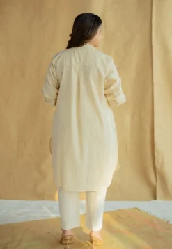 Nashwa Cream Hand Block Print Slub Cotton A Line Kurta