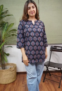Navy Blue Jahota Cotton Top