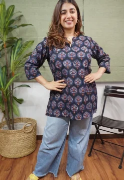Navy Blue Jahota Cotton Top
