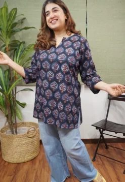 Navy Blue Jahota Cotton Top