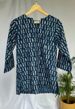 Navya Indigo Dabu Cotton Straight Short Top