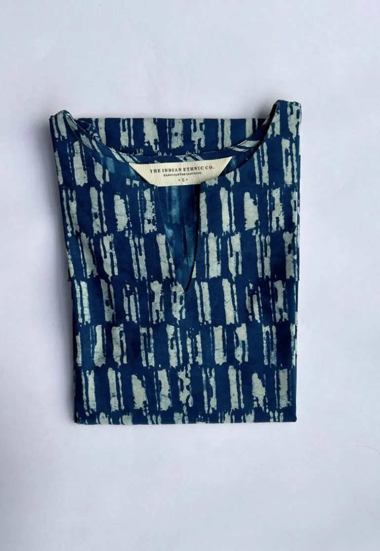 Navya Indigo Dabu Cotton Straight Short Top