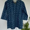 Navya Indigo Dabu Slub Cotton Straight Short Top