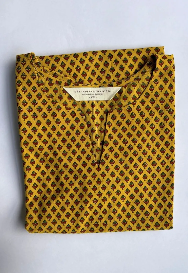 Navya Mustard Ajrakh Cotton Straight Short Top