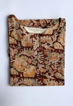 Navya Mustard Kalamkari Cotton Straight Short Top