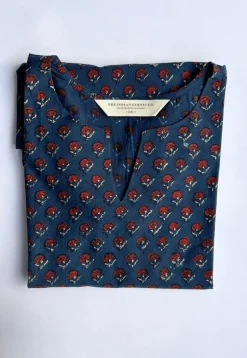 Navya Navy Blue Ajrakh Cotton Straight Short Top