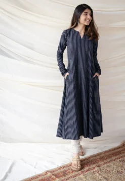 Neela Cotton Striped Ajrakh Kali kurta