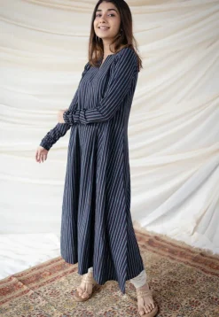 Neela Cotton Striped Ajrakh Kali kurta