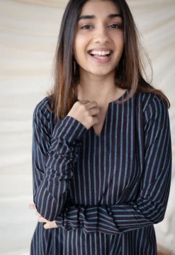 Neela Cotton Striped Ajrakh Kali kurta