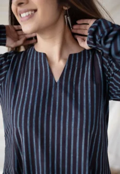 Neela Cotton Striped Ajrakh Kali kurta