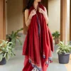 Nida Madder Ajrakh Chanderi Silk A Line Kurta with Hand Embroidery