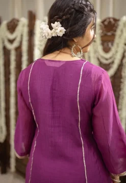 Nitara Purple Kali Chanderi Silk Gota Patti Kurta Set (Set of 3)